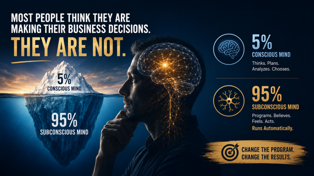 Split image showing conscious vs subconscious mind concept for business decision-making